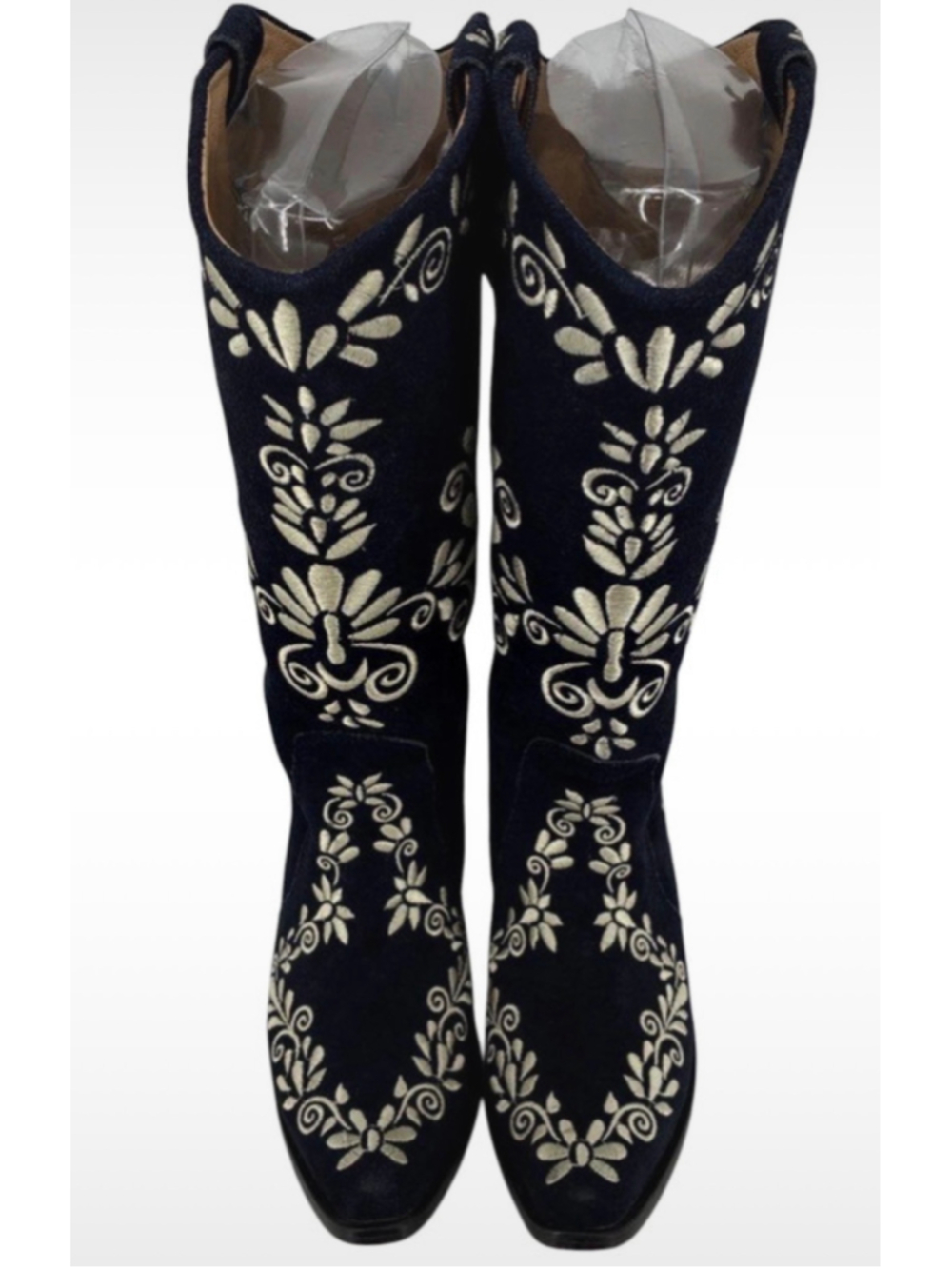 Women's Agave Sky Western Heeled Boots Navy White Embroidered Size 7 Boho Glam - Picture 4 of 9